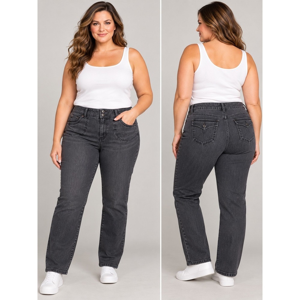 Gloria Vanderbilt Amanda Jeans Womens 14 Gray Charcoal Straight Leg High Rise